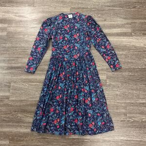 EUC Vintage Laura Ashley Floral Midi Dress 10 Prairie Long Sleeve Button Front